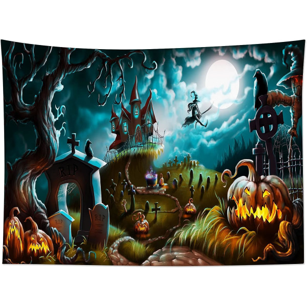 Halloween Gresskar Gravplass Gobelin Terror Gresskar Veggdekor Wi