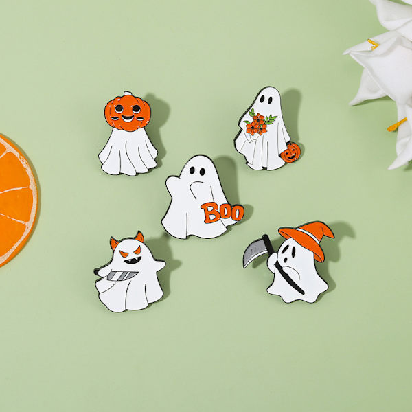 5 st söta spöke emalj pin set - gotiska emoji-märken Halloween broscher för kvinnor/män tecknad boo pu