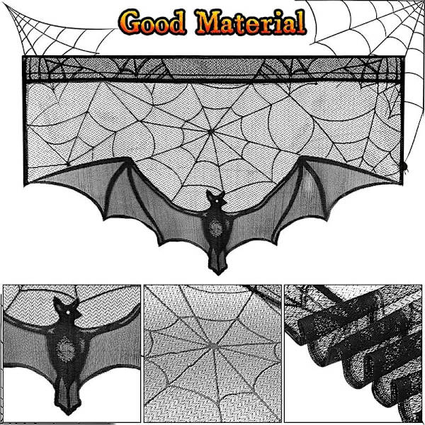 3 stk Sorte Blonder Halloween Gothic Bat Vindue Gardin, Spindelvæv Flagermus Hexe Skelet Dør Gardin Panel Dekoration til Spooky