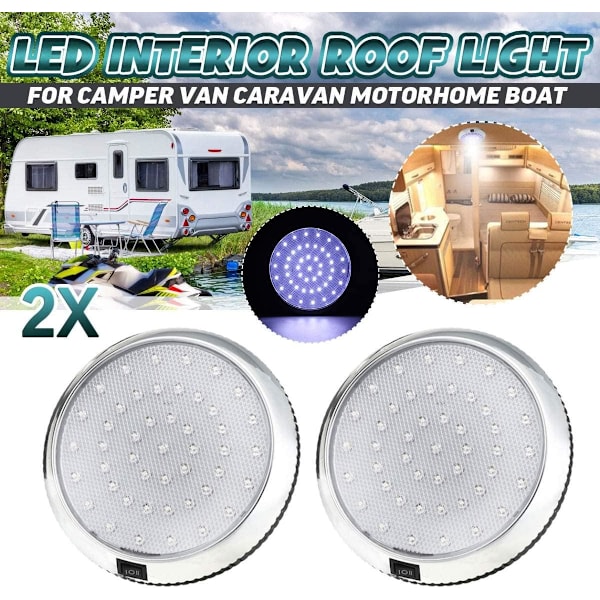 2 stk 12V LED taklampe med av/på-bryter for campingvogn/bobil/tilhenger/båt, overflatemontert
