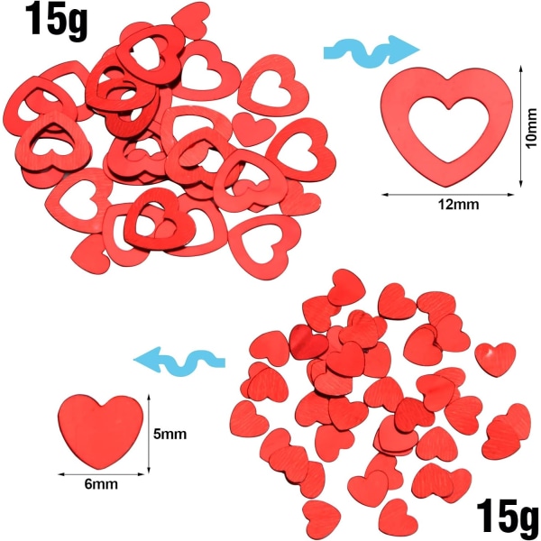 30g Punainen sydänkonfettipaperi, metallinen glitterpöytäkonfetti, punainen romanttinen konfettikoristelu, varten