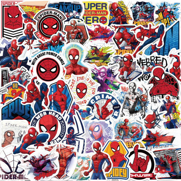 Tegneserie Spiderman-klistermærke，Pakke med 50 vinylklistermærker til Wate
