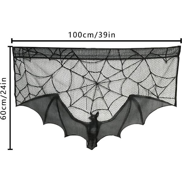 2 kpl 100 X 60 CM musta pitsi Halloween ikkunan verhot, hämähäkinverkko