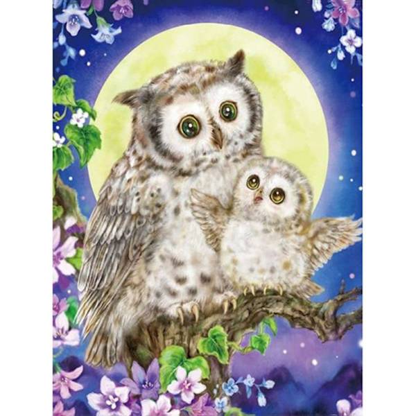 (30x40cm)5D DIY runde Diamantbroderi Ugle Perlemaleri