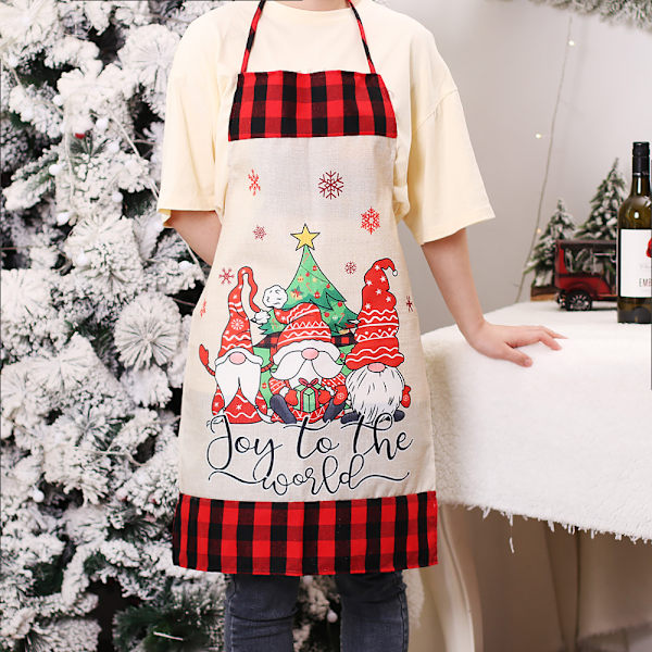 1 st jultomteförkläde (randigt), tvättbart haklappsförkläde för vuxna i köket med tomtemönster för kök