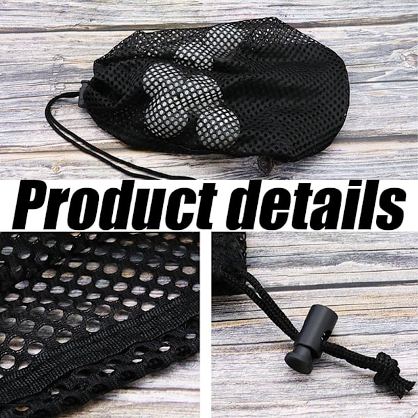 2 stk. Sort Nylon Mesh Golfpose Snørepose Opbevaringspose Rummer 48-56 Golfbolde