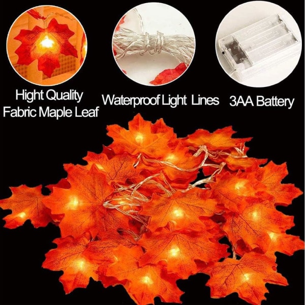 Autumn String Lights, 4.5m 30 LEDs Battery Operated Autumn Maple Leaf String Lights Decoration Light