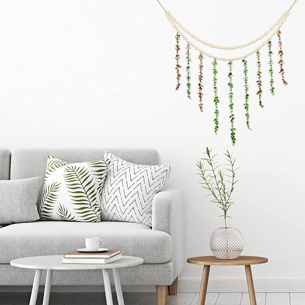 Punainen ja vihreä riippuva eukalyptus Boho seinäkoriste Suuri makuuhuoneen riippuva puinen helmikoriste Teko-eukalyptus Luonnollinen