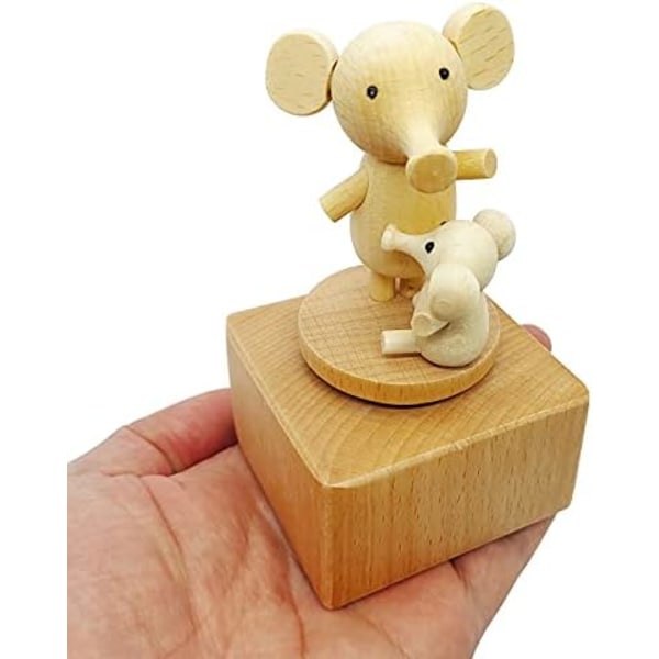 Søt liten elefant mini-musikkboks, tegneserie dyr tre mekanisk musikkboks, musikkboksgave som synger Castle