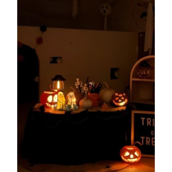 Varm Ljussatt Halloween Spöke Hund Staty Spöke med Hund Nattlampa Söt Spöke och Hund Festdekorationer för Halloween