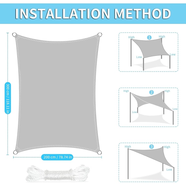 2x3m Rektangulær Skygge Sejl, PES Vandtæt Skygge Sejl, 3x2m