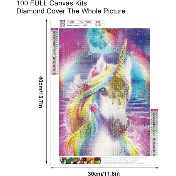 5D diamant DIY malesæt, 30x40 cm fuldboret Unicorn Diamon