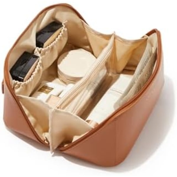 1 stk. Rejse Makeup Taske, Kosmetiktasker med Stor Kapacitet til Kvinder, Vandtæt Bærbar Pose Åben Flad Toilet Taske Makeup Organizer med Rumdeler og Håndtag