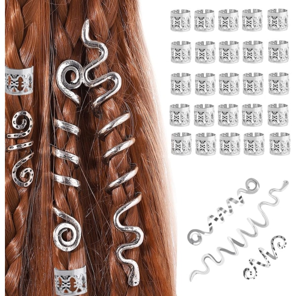 (Hopea) 28 kpl Viking Hair rastatukkahelmet Metallispiraalikelat