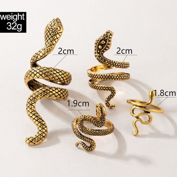 (Förpackning med 4) (Guld) Vintage Snake Ring Set Animal Finger Join