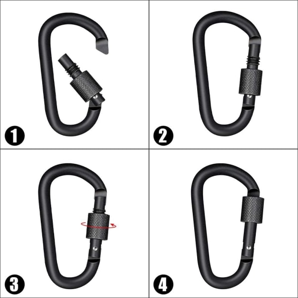 10-pakks svart karabinkrok med låsbar aluminiumsport for camping