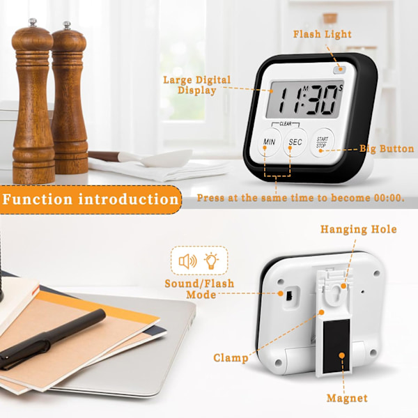 2 stycken Timer, Kök Timer, Matlagningsklass Timer, Barn Lärare Magnetisk Digital Timer Black