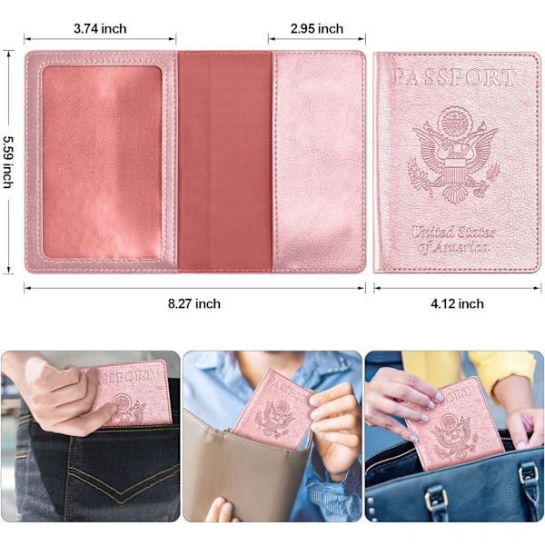 (Pink) Pas- og vaccinationskort holder kombination, pasomslag med vaccinationskort slot,