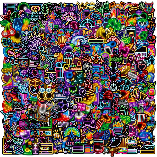 300 kpl Kylmiä Neon-Tarroja, Vedenkestäviä Vinyyli-Tarroja, Tarroja Rullalautailuun, Scrapbookingiin, Tietokoneeseen, Kannettavaan, Matkalaukkuun, Puhelimeen M