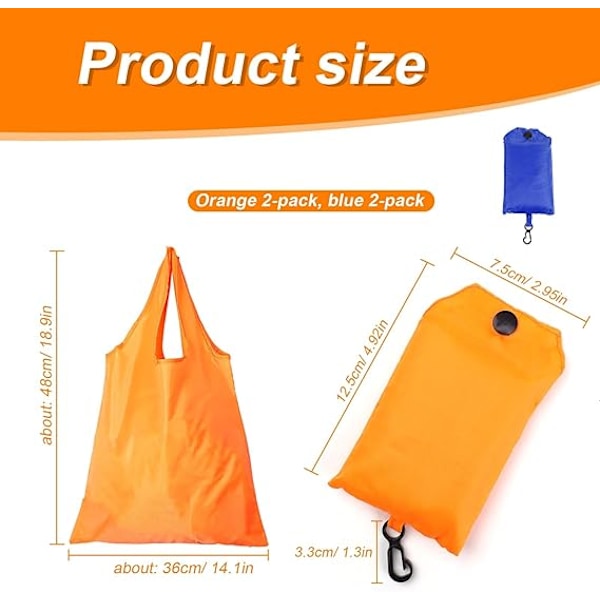 4 Stykker (38 x 38cm) Sammenleggbar Pose, Polyester Handleposer og Vesker, Bærbare Handleposer med Håndtak og Oppbevaringspose, Handlevognpose for Sh