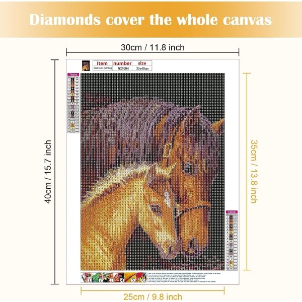 5D Diamantmaleri Kit 30x40cm DIY Farverig Hest Diamantkunst