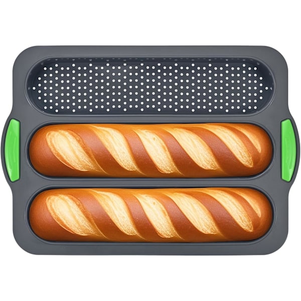 stk Silikone Baguetteform, 3-rums Baguettepande, Bageovn Brød Baguetteform, Non-stick Form, Velegnet til Bagning af Baguettes og Hotdogs i Ki