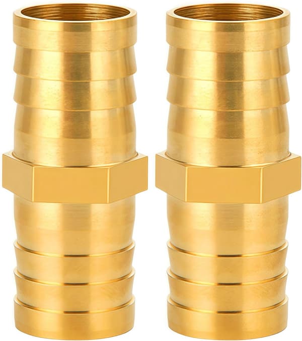 25 mm messingrørfitting, 2 stk. messingrørfitting 25 mm (1\"), lige krogmuffe-forbindelsesstykke, gevindfittings