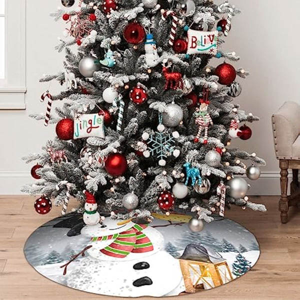 48\" Vinter Snømann Juletre Skjørt for Gledelig Jul Halloween Ferie Nyttår Jul Fest Tre Matte Dekor Pynt Dekor