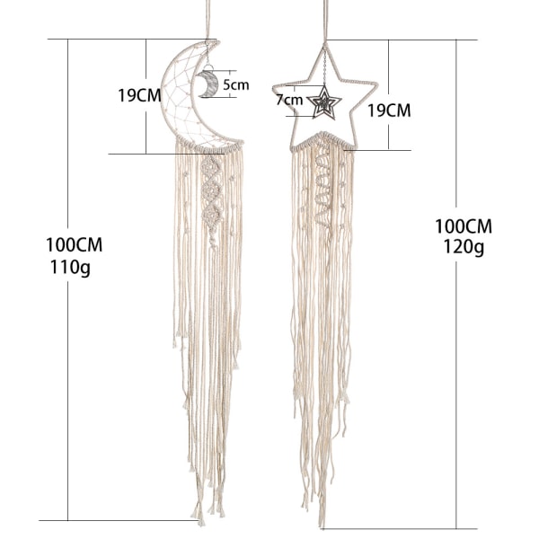 2 Pièces (Étoile Lune) Tenture Murale Mandala Lune Attrape-rêve