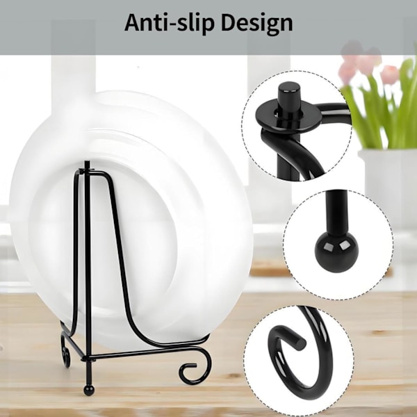 (10 tommer) Health Gear 1 stk 4\" - 12\" Svarte tallerkenstativ for utstilling av boller, tallerkenholder, staffeli for å holde bilder for tallerkener, fotoramme