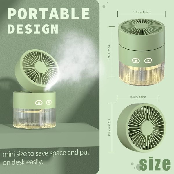 x Mini Vikbar USB Skrivbordsfläkt (Grön) - Sval Luftfuktning - Multifunktionell - Nattlampa