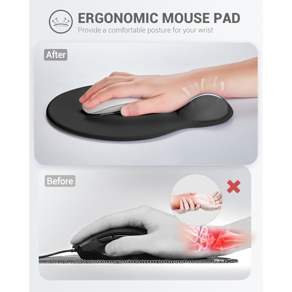 1 stk Ergonomisk Musematte Håndleddstøtte, Komfortabel Musematte Håndleddstøtte, Lindrer Håndleddssmerter Gel Musematte, Sklisikker R