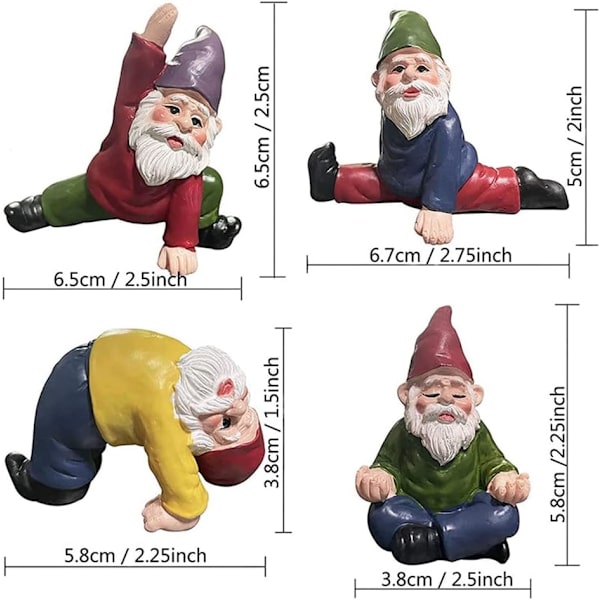 4 sjove dværgefigurer til haven, havepynt