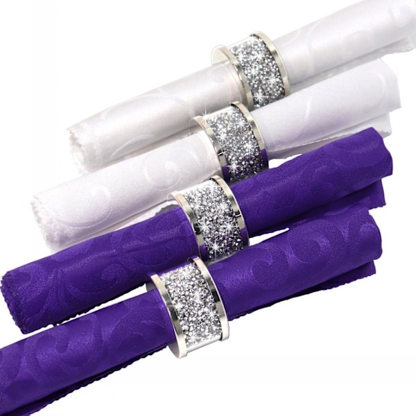 4-pack Kristallglas Servetthållare Silver Diamant Servettringar, Glam Krossad Diamant Bordsuppsättning Bling Serv