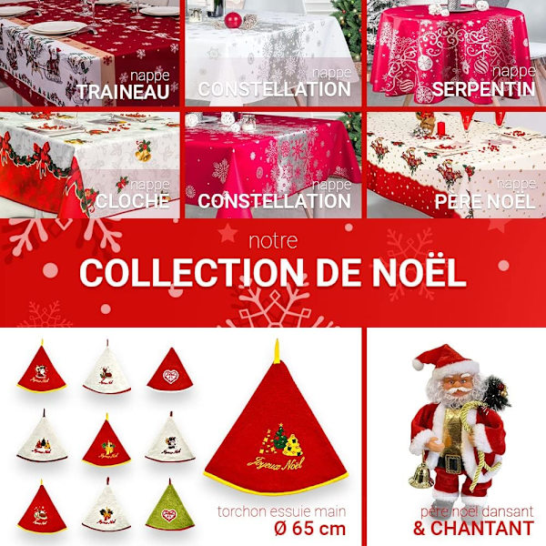 Villages de Provence - Anti-fläckig rektangulär julduk - Röd vit - 300x150 cm - Jul släp