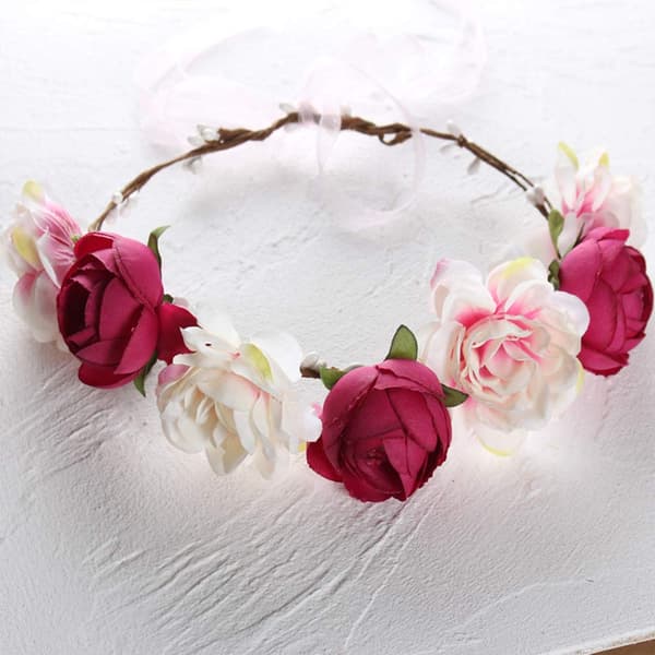 Blomsterkrans Hårband RosBlommig Bröllop Brud Hårbåge Kvinnor L