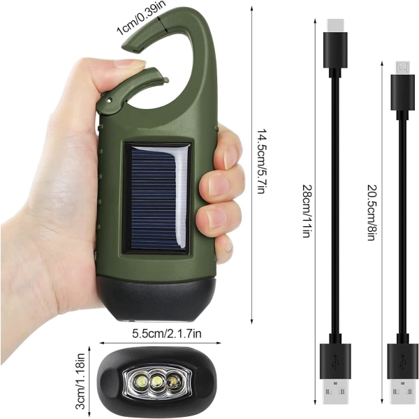 Vevarv ficklampa, uppladdningsbar LED-ficklampa, solcellsficklampa, ficklampa med vev, nödvev