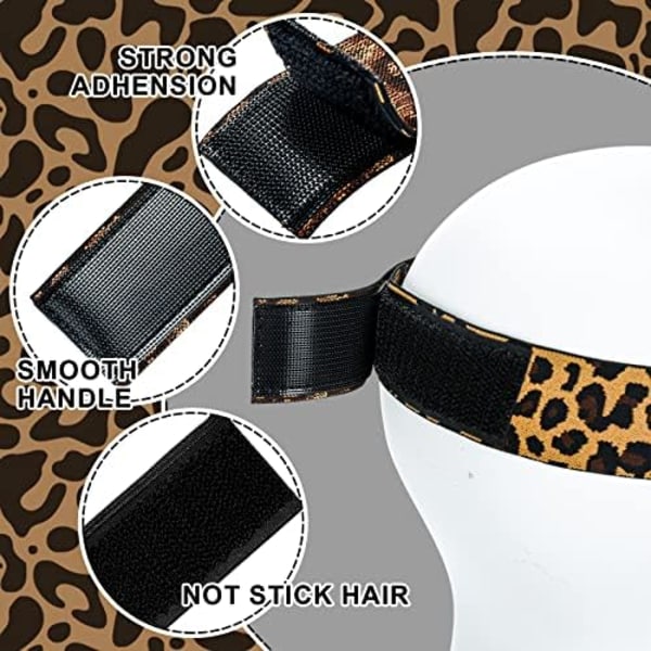 6 stk Lace Melting Bands Svart & Leopard Print Elastiske Bånd for Parykkkanter Justerbar Kant Wrap for å Legge Kanter Parykk Tilbehør