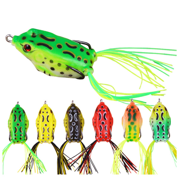 （6 stk., 5,5 cm）Ray Frog Topwater Crank Frog Lure, blød 3D øje fiskeri