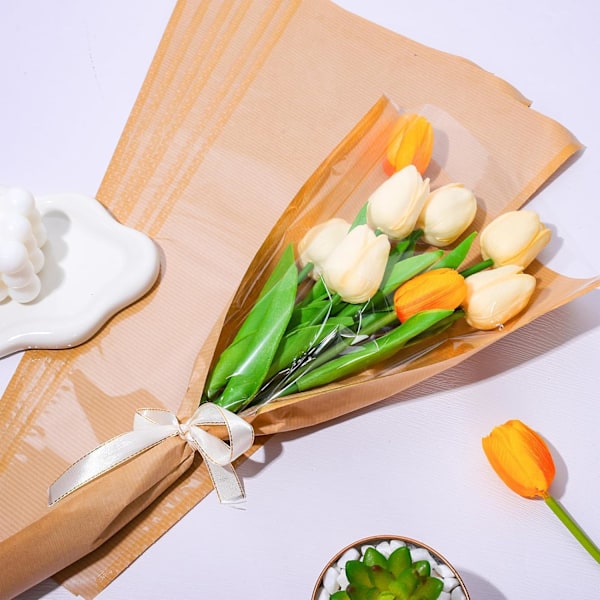 50 st Blompåsar Höst Kraftpapper Blomförpackningsärmar Bukettpåsar Transparenta Blompåsar för Hösten