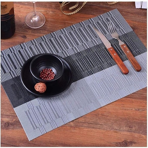 6 stk. skridsikre PVC-placmats (sølvgrå), vaskbare dækkeservietter (45
