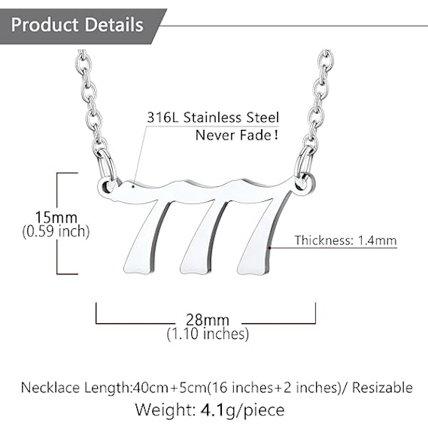 2 Angel Number Choker Halskjede for Kvinner Menn, 777 Lucky Number St
