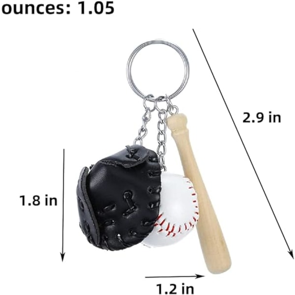 (Black)Mini Baseball Bat Glove Shaped Keychain Creative Keyring Pendant Gift