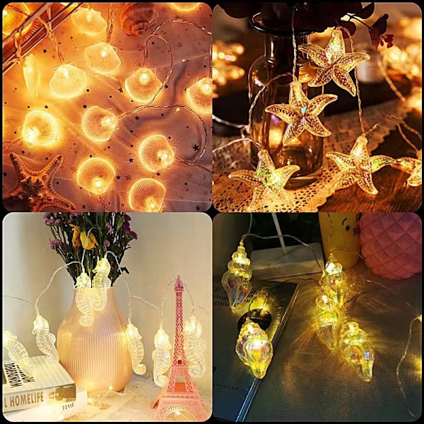 LED Havskalslys Garland - 5m Batteri - 20 Varme Hvide Hjerter -