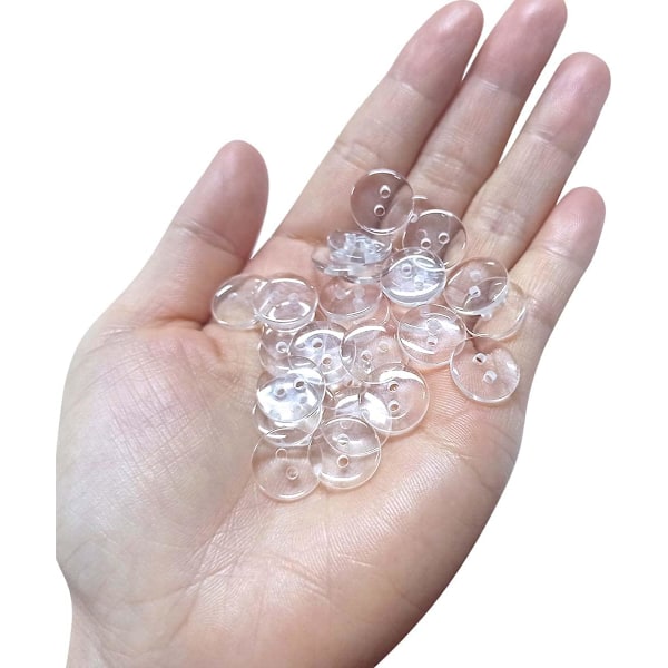 100 stk. Knapper 2 Hull, Gjennomsiktige Resin Knapper for Søm og DIY Håndverk (1/2 Tomme)