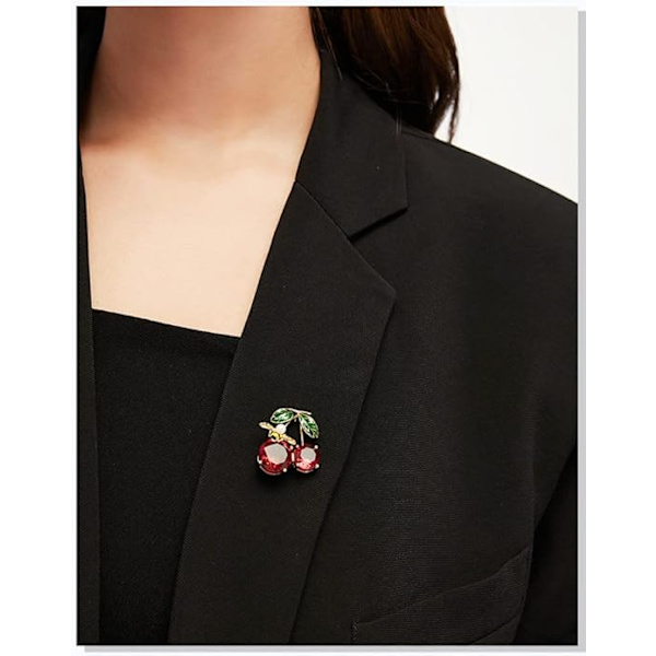 1 st Söt Bi Körsbär Rhinestone Brosch Nål för Kvinnor Flickor Mode Guldton Skal Pärla Röd Emaljerad Djur Frukt Brosch