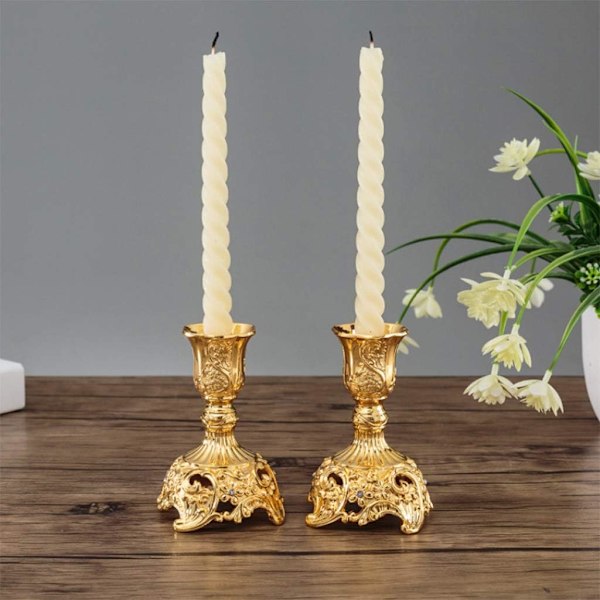 Set med 2 koniska ljusstakar, eleganta ljusstakar i mässing, kandelaberset för bröllop