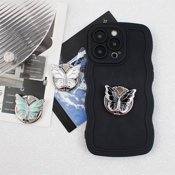 Grön 2-pack Mobiltelefon Ringhållare Fingerstöd, Bling Glitter Metall Söt Fjäril 360° Rotation Justerbart Telefonringgrepp Ställ Univers