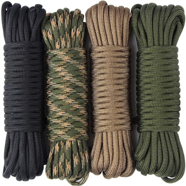 4 stk 15 meter Paracord tau med 7 tråder Nylon tau 250kg Brea