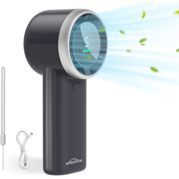 Tehokas Kannettava Turbotuuletin (Musta): 13500RPM Välitön Jäähdytys, 2 Tunnin Nopea USB-Lataus, 5 Nopeuden Mini Käsituuletin, HD-Näyttö, Soveltuu Matkustamiseen,